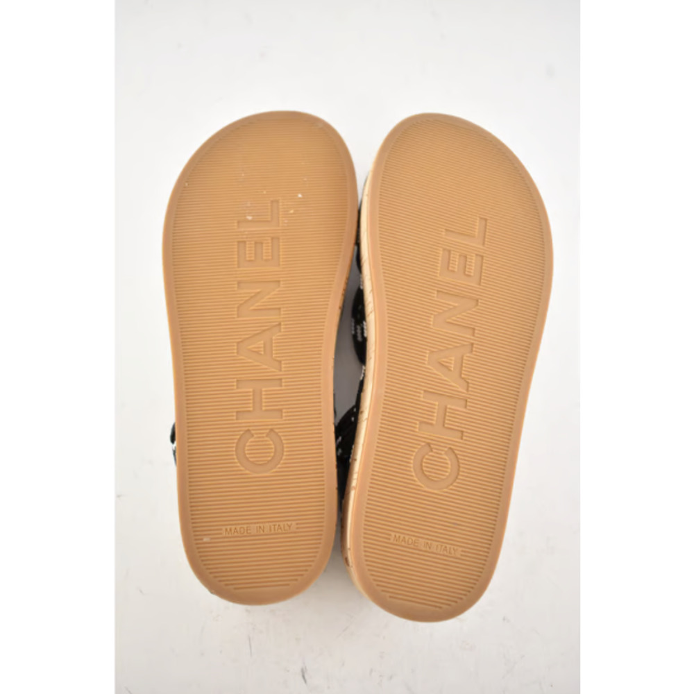 Chanel 20S White Black Cord Rope Quilted CC Logo Mule Slide Strap Sandal Flat 36 - Picture 4 of 12